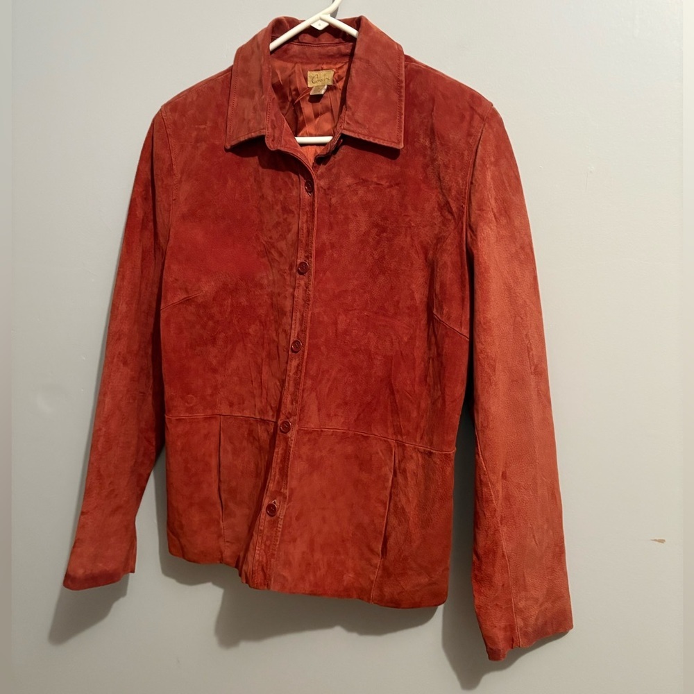 Red Suede Jacket Women’s XL Caslon Leather Lined Vintage Rust Button Down Coat - Picture 6 of 16